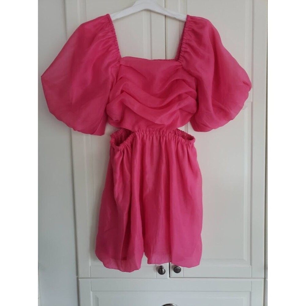 A New Day Puff Short Sleeve Cut Out Bubble A-Line Dress -BARBIE PINK - Sz LARGE - Picture 4 of 5